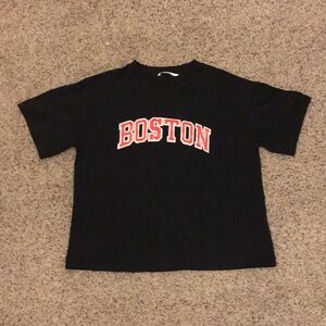 Romwe cropped black boston t-shirt